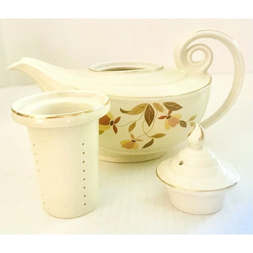 Vintage Hall's Superior China Aladdin Teapot, Lid, Infuser, Autumn Leaf, 1960s